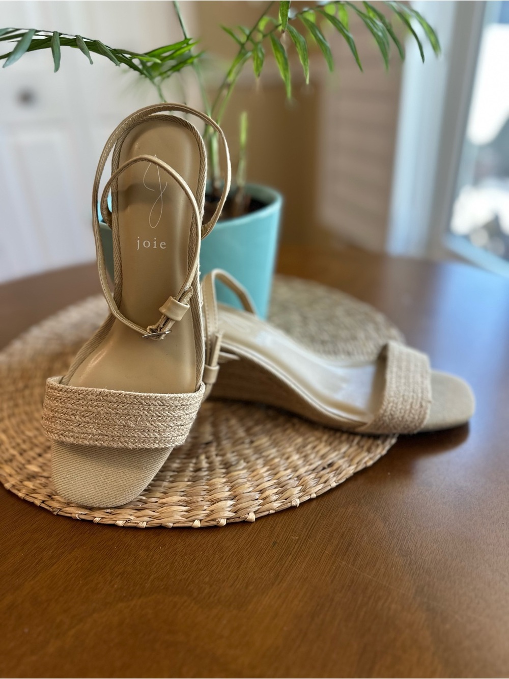 Joie Neutral Braided Espadrille Wedge Sandals